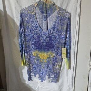 Reba Blue and Yellow Patterned Top
